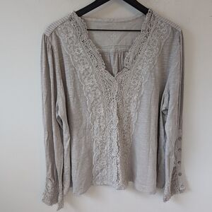 Soft Surroundings Women's Grey Lace Boho Blouse Shirt 1X